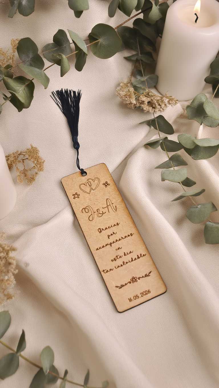 Marcapáginas de madera personalizado para boda