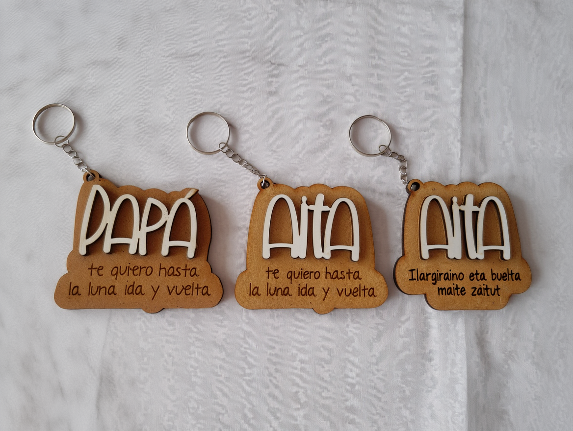 Llavero “Papá / Aita – Te quiero hasta la luna ida y vuelta”